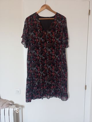 Vestido midi flores rojo-negro