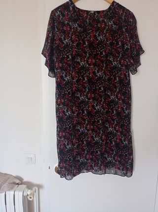 Vestido midi flores rojo-negro