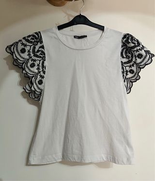 Top Zara bianco ricamato