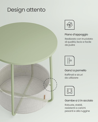 Tavolino, Tavolino Rotondo con Cestino in Tessuto,