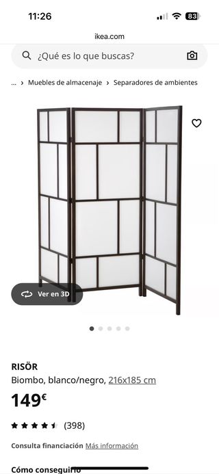 Biombo separador Ikea 3 paneles