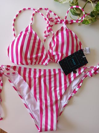 Bikini Rutz rayas rosa blanco,