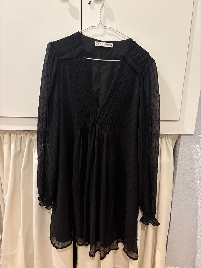 Vestido Zara negro bodoques - Talla M