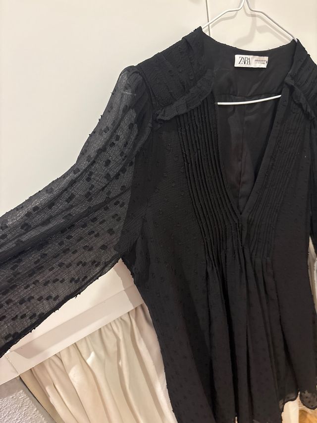Vestido Zara negro bodoques - Talla M