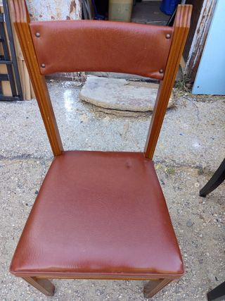 6 sedie in legno in pelle marrone