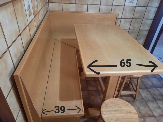 Tavolo angolare legno, panca contenitore angolare