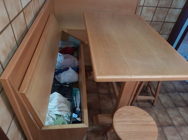 Tavolo angolare legno, panca contenitore angolare