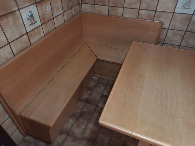 Tavolo angolare legno, panca contenitore angolare