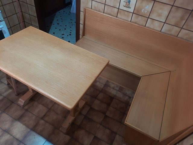 Tavolo angolare legno, panca contenitore angolare