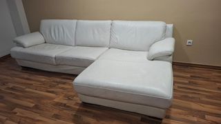 Sofá chaise longue blanco piel