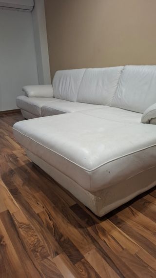 Sofá chaise longue blanco piel