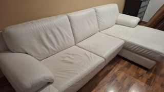 Sofá chaise longue blanco piel