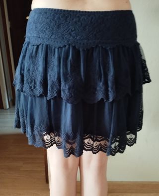 Falda azul encaje Promod