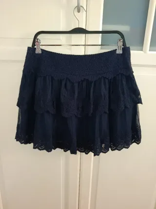 Falda azul encaje Promod