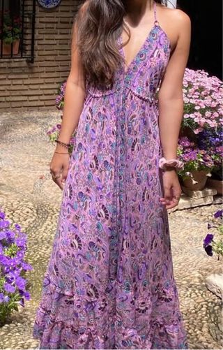 Vestido largo halter estampado flores