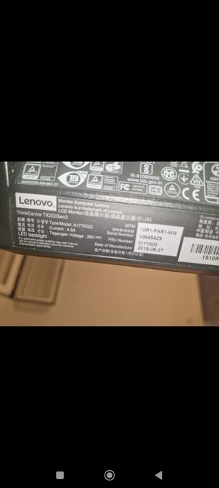 Monitor Lenovo TIO20GEN3 + Teclado + Ratón