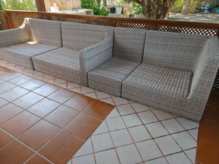 Sofá ratán exterior - Beige/Gris
