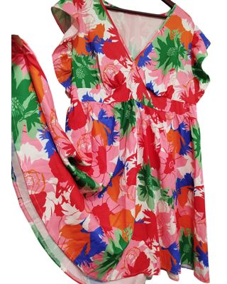 Vestido floral rojo y rosa - Talla 52-54 curvy