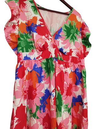 Vestido floral rojo y rosa - Talla 52-54 curvy