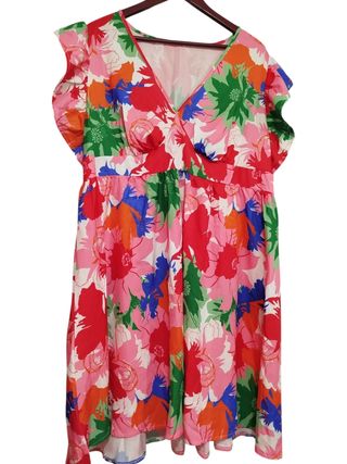 Vestido floral rojo y rosa - Talla 52-54 curvy