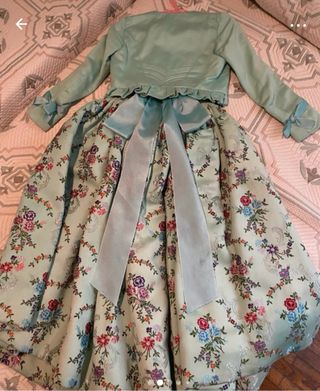 Traje Fallera niña color verde aqua, talla 6-8 año