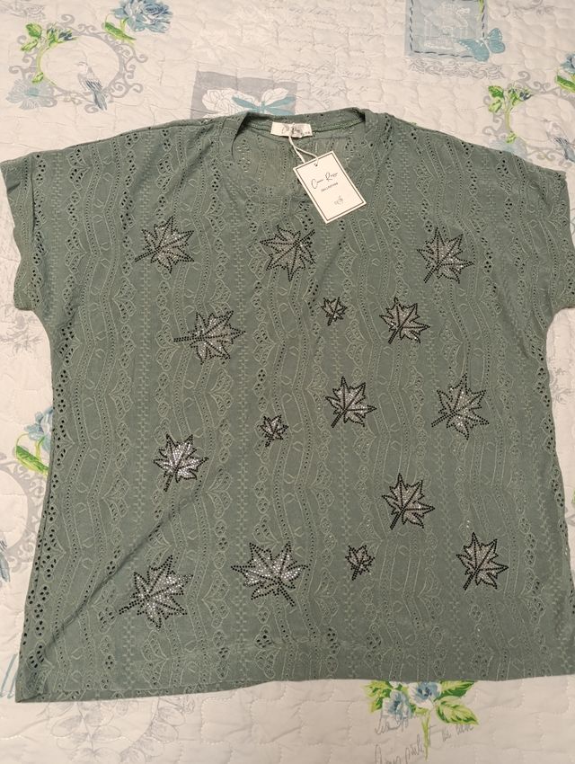 Blusa Coccorosso verde oliva con foglie