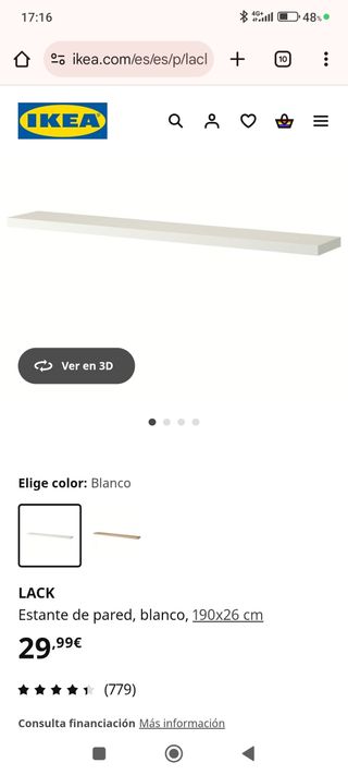 Dos Baldas Lack Ikea blanca 190x26cm
