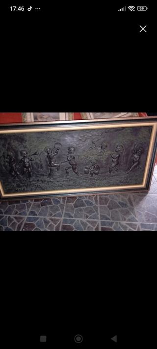 Cuadro relieve niños - madera metal