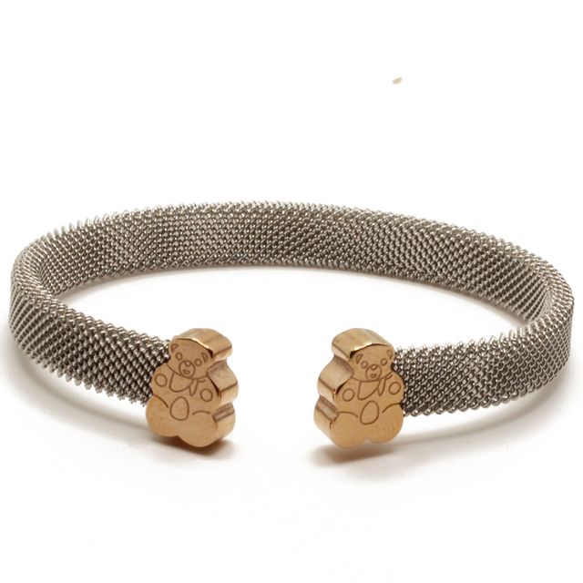 Pulsera de malla en acero con ositos dorados