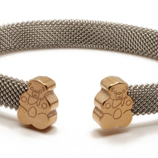 Pulsera de malla en acero con ositos dorados
