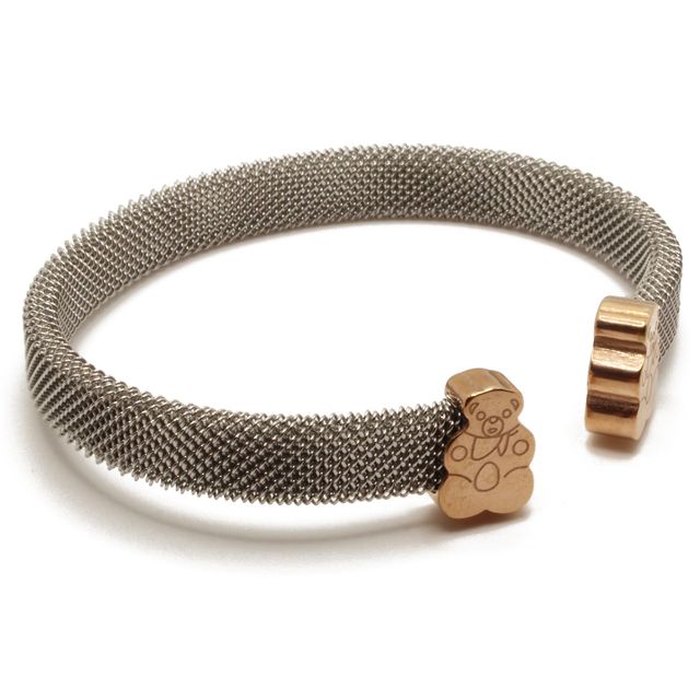 Pulsera de malla en acero con ositos dorados
