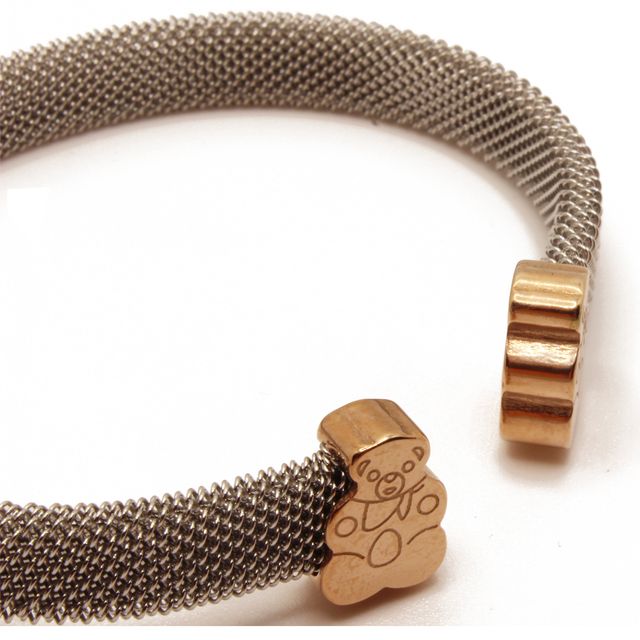 Pulsera de malla en acero con ositos dorados