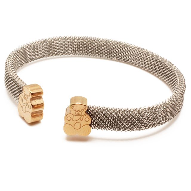 Pulsera de malla en acero con ositos dorados