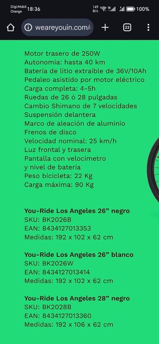 Bici, Bicicleta eléctrica urbana Youin Los Angeles