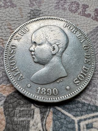 Moneda 5 Pesetas 1890 Alfonso XII