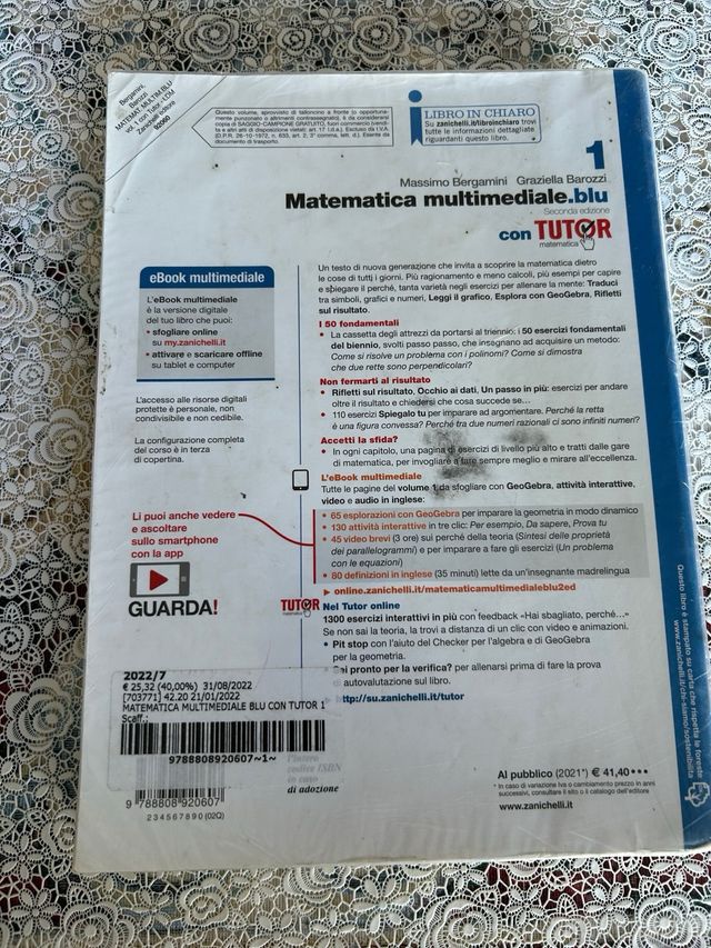 libro scolastico, matematica multimediale, Blu uno