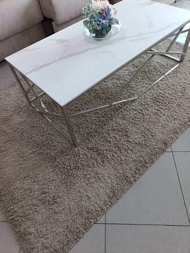 Mesa de centro imitación mármol blanco