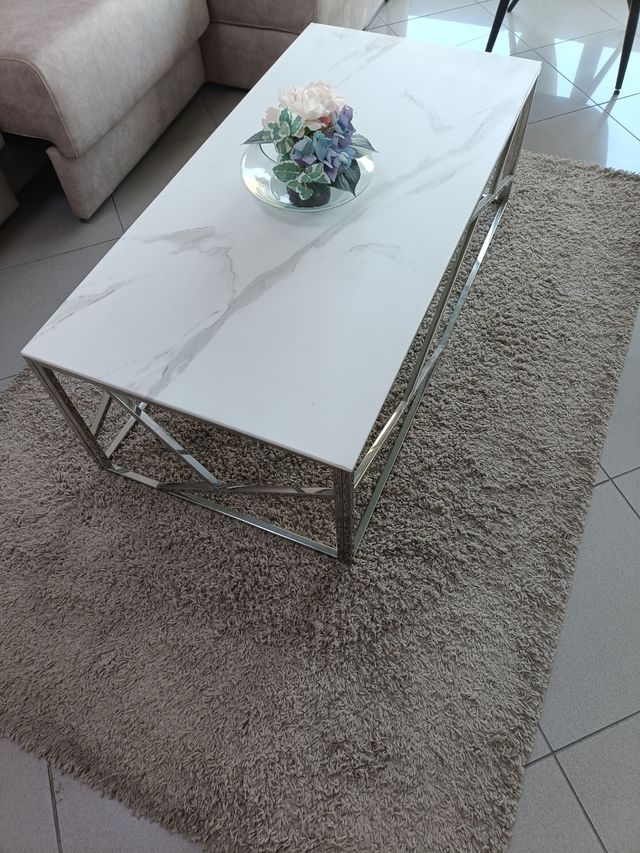 Mesa de centro imitación mármol blanco