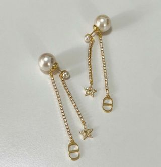 Pendientes Dior Largos Perlas Y Estrellas