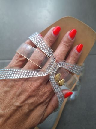 Sandalias Zara mujer planas plata 39