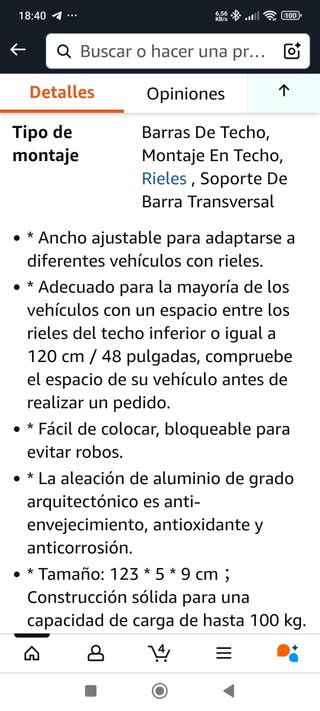 Barra portaequipajes coche