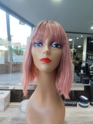 Peluca rosa - Bob con flequillo