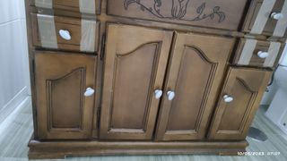 Mueble baño madera - lavabo blanco