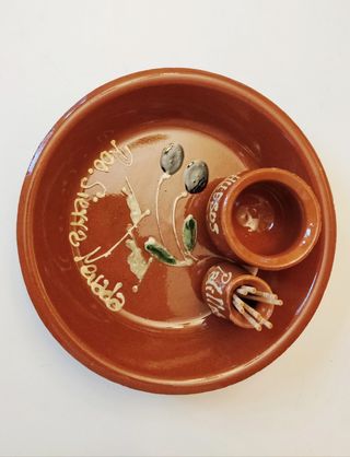 Plato aceitunas vintage barro