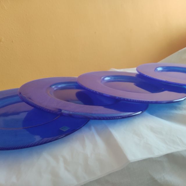4 BajoPlato cristal azul decorativos
