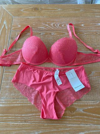 Passionata - Conjunto lencería rosa 90c y braga S
