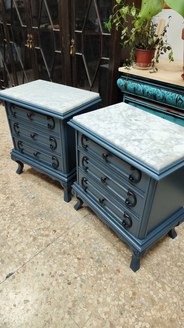 Pareja Mesillas noche mármol azul - 2 uds