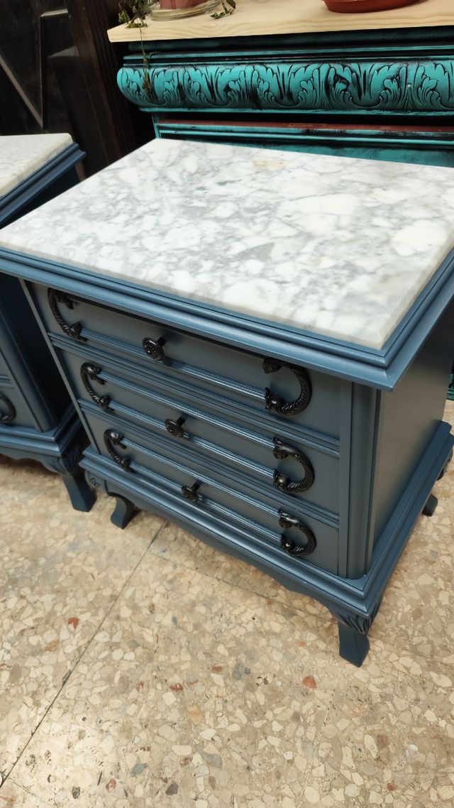 Pareja Mesillas noche mármol azul - 2 uds