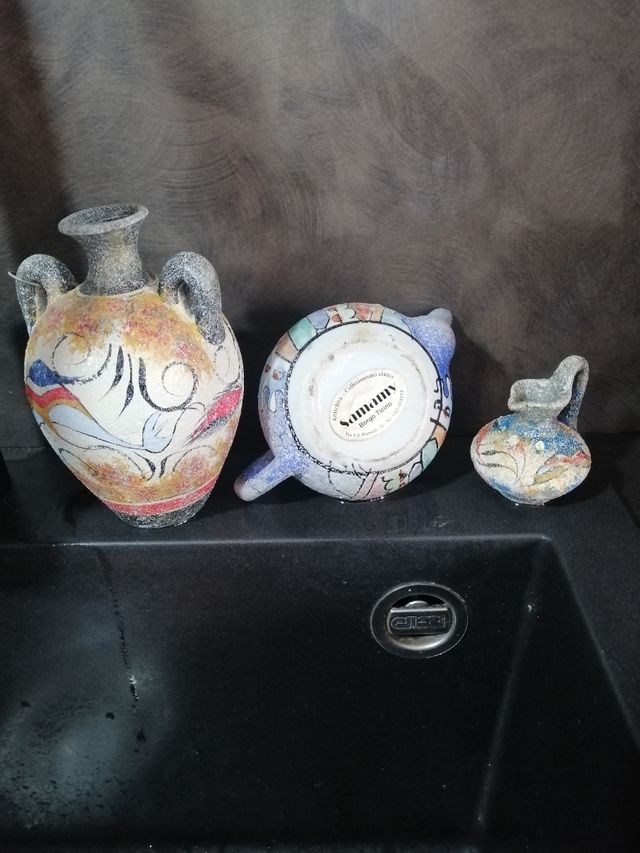 3 Vasi Ceramica Etnika Dipinti a Mano