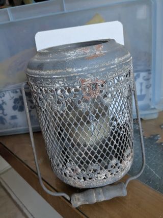 Farol de metal gris - Portavelas